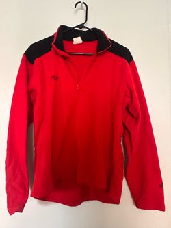 Vintage Columbia Red 1/4 Zip Fleece Pullover, Black Yokes, USA Made, M