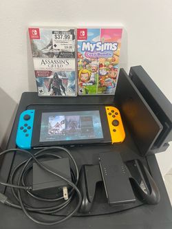 I am selling a Switch console with its original accessories and two physical games.