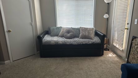 Black Faux Leather Daybed with Nailhead Trim