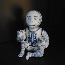 Chinoiserie ceramic monkey candle holder Vintage