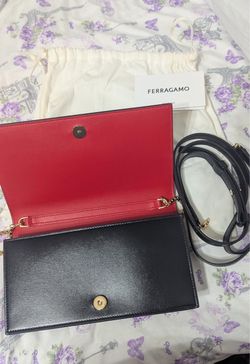 Ferragamo Black Leather Wallet on Chain