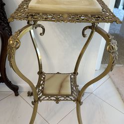 Antique Marble & Brass Plant Table 