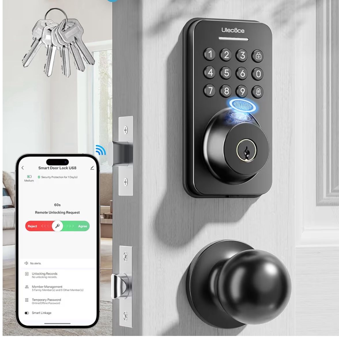 Keyless Entry Smart Door Lock with Handle – Brand New, Built-in WiFi