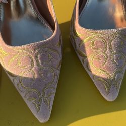 Sz 8 NEWBELLA Women's Pointed Toe Pumps - Elegant Embroidered Stiletto Heels with Back Strap, Dressy High Heel Shoes for Wedding, Party & Evening Wear
