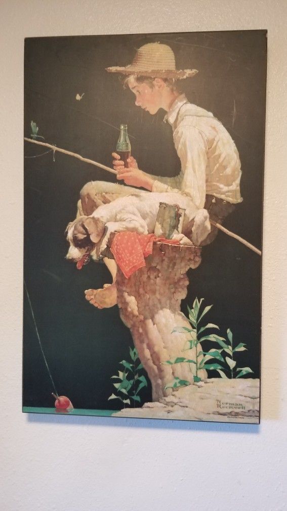 Norman Rockwell out fishing and Coca Cola