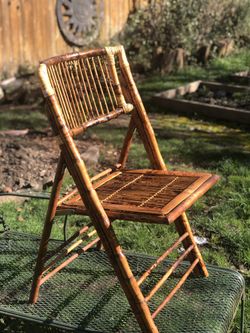 VTG Boho Chic Tortoise Shell Bamboo Rattan Fold-Up Dining Chair 34” X 18”