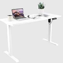 Electric Standing Desk, 55 x 24 Inches Height Adjustable Desk Ergonomic Home Office Sit Stand Up Desk Whole Piece Desk Board (White Frame + White Desk