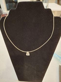Silver Choker Necklace with Clear Stone Pendant