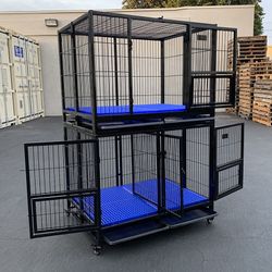 (New) $370 Set of (2) Stackable Heavy-Duty Dog Cage Crate 41x31x65 inches 
