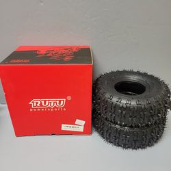 4.10/3.50-4 Tire 6-Ply,RUTU 4.10-4 10 X 3.50 Heavy Duty Tires Replacement for Lawn Mower Go Kart Kids ATV Hand Truck Wheelbarrow