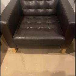 Faux Leather dark brown chair 35 inch’s wide & 25 inches long