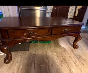 Wooden Coffee Table with Drawers and 2 End Tables