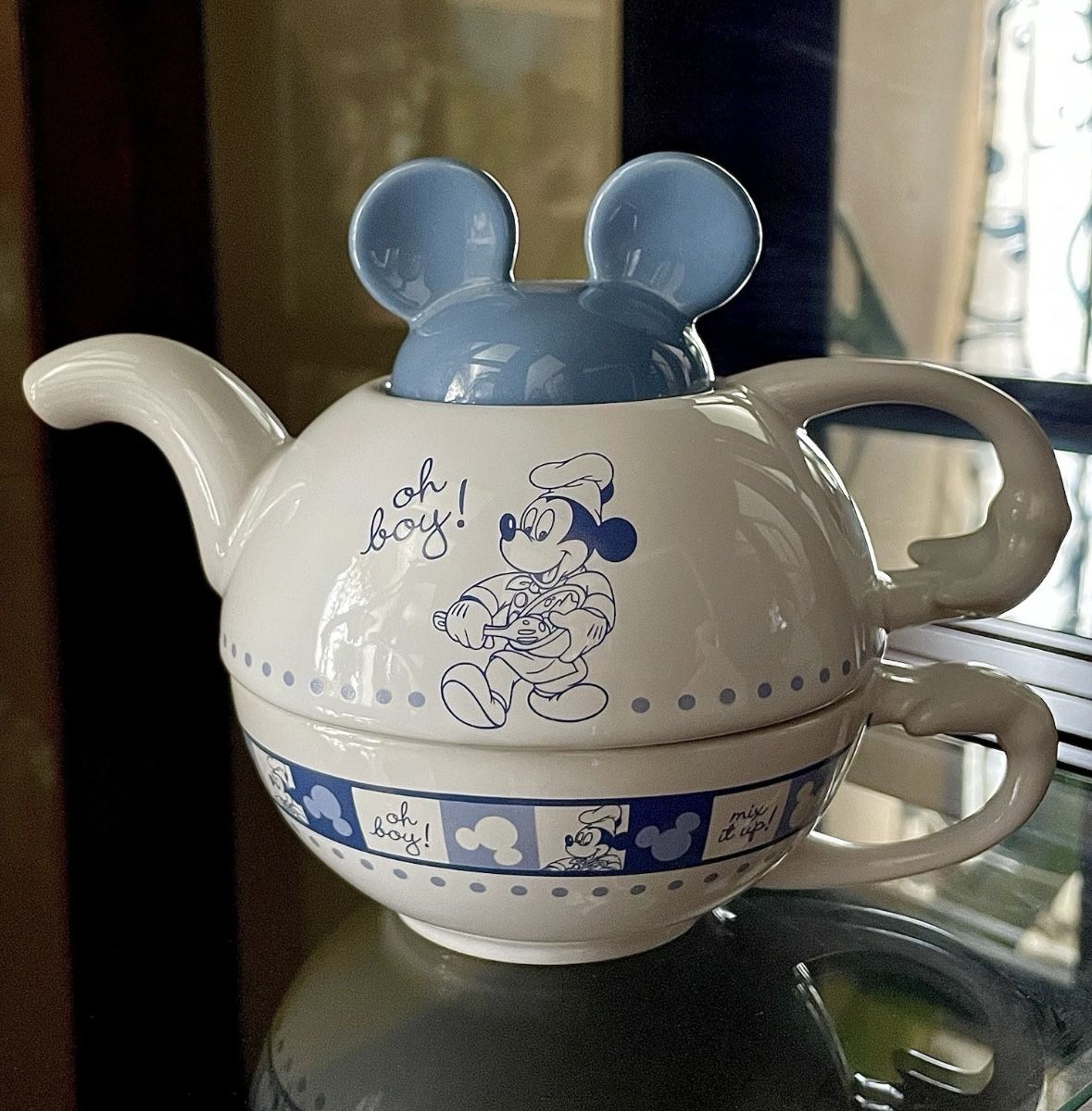 Disney Parks Gourmet Mickey Tea Set For One “Oh Boy!” White And Blue