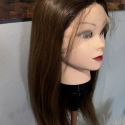 Synthetic Blend Middle Part Long brown lace front wig