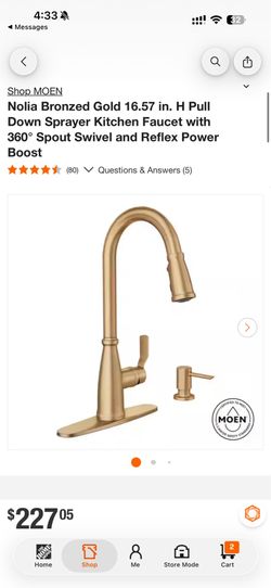 MOEN Nolia Bronzed Gold 16.57 in. H Pull Down Sprayer Kitchen Faucet with 360° Spout Swivel and Reflex Power Boost