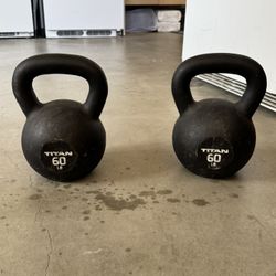 Pair Of Titan Fitness 60lb Kettlebells