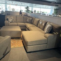 Light Brown 3pc Chaise Sleeper Sectional Couch