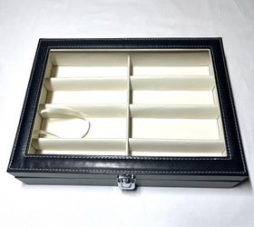 8 Slot Sunglasses Storage Case Display Black Faux Leather Trim New *Defect