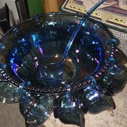 Antique Blue Punch Bowl Set