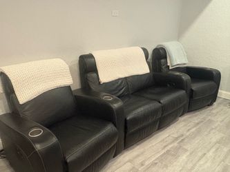 Black Leather Home Theater Reclining Seating Set