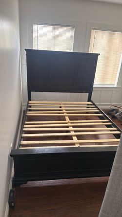 Dark Wood Queen Bed Frame with Headboard