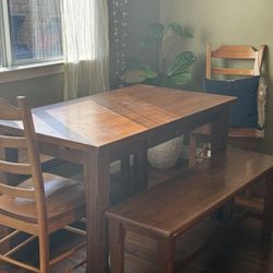 Wood Farm Table With Benches