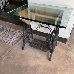 Sewing Machine Iron Base Table Desk With Glass Top