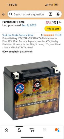 Pirate Battery YTX20HL-BS 12V Motorcycle Battery