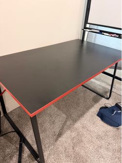 IKEA Gaming Desk – Matte Black w/ Red Accent, 55"W x 33.5"D – Solid Metal Frame