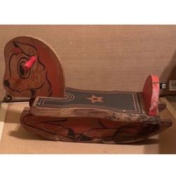Vintage 1950’s Wooden Rocking Horse Spotty With Bell & Handles Timeless Classic