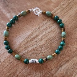 SS Green Turquoise Malachite Bali Bracelet 