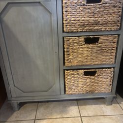 Kitchen Hutch With 3 Wicker Baskets
