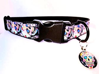 One inch wide Sugar Skull Dog Collar