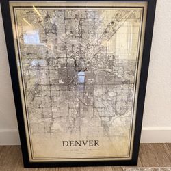 Framed Denver City Map Wall Art – Large, Ready to Hang