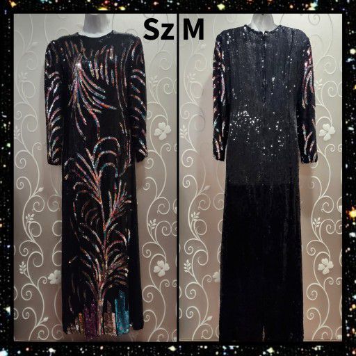 ***PRICE REDUCED***
WOMENS VINTAGE BLACK WITH RAINBOW SEQUINS FORMAL DRESS SIZE M