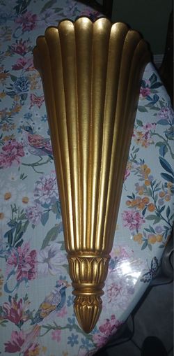 Vintage Large Gold Wall Vase, Ribbed, 24" sconce cone burwood homco