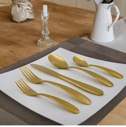 Gold Flatware Knife Spoon Fork Set Cutlery Stainless Steel