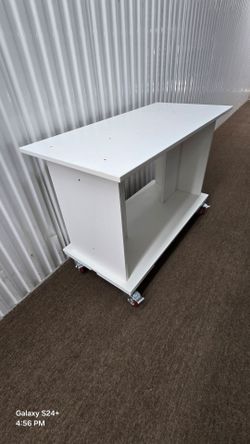 White Wood Open Shelf working bench on Casters