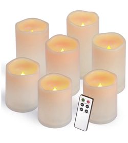 Brand New :Flameless Candles, Outdoor Indoor Led Candles Set of 7(D 3" x H 4"4"4"5"5"6"6") Waterproof Battery Candles with Remote Timer (Ivory Yellow)