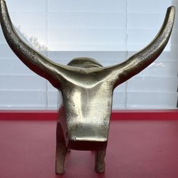 Brass Longhorn Square Bull Toro Animal Figure Figurine Statue Paperweight 6”x5”