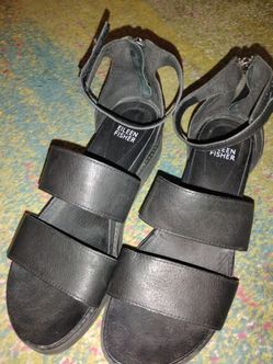 Eileen Fisher Heir Tumbled Leather Wedge Sandals
