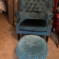 Velvet Chair and Ottoman 