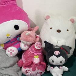 Stuffed toys and blanket