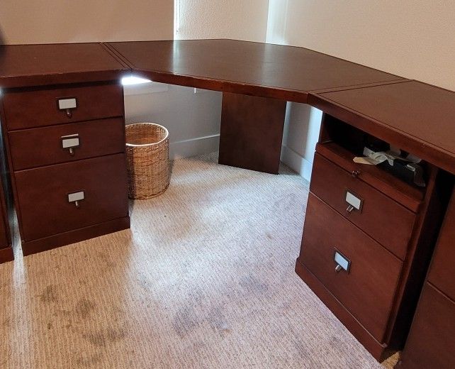 Corner Desk with 2 Pedestals & Matching 3-drawer Filing Cabinet 