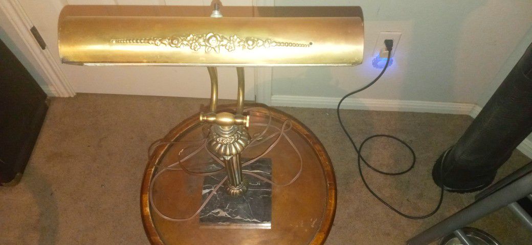 Vintage Brass And Marble Base Bankers Lamp 