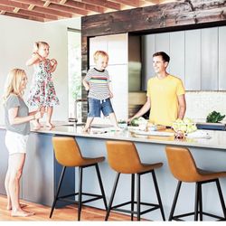 Set of 4, 30 Inches Counter Height Bar Stools, Modern Faux Leather Barstools, Whiskey Brown 