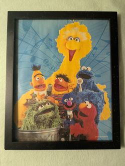 Vintage Sesame Street Framed Wall Art Print Jim Henson Characters Big Bird Elmo