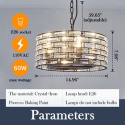 Crystal and Iron Round Pendant Chandelier