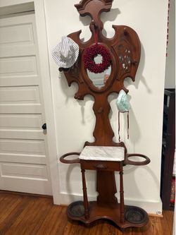 Vintage Wooden Hall Tree with marble