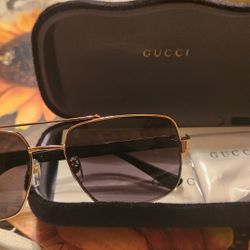 GUCCI GG0529S 001 Aviator Gold Black Crystal Grey 60 mm Men's Sunglasses